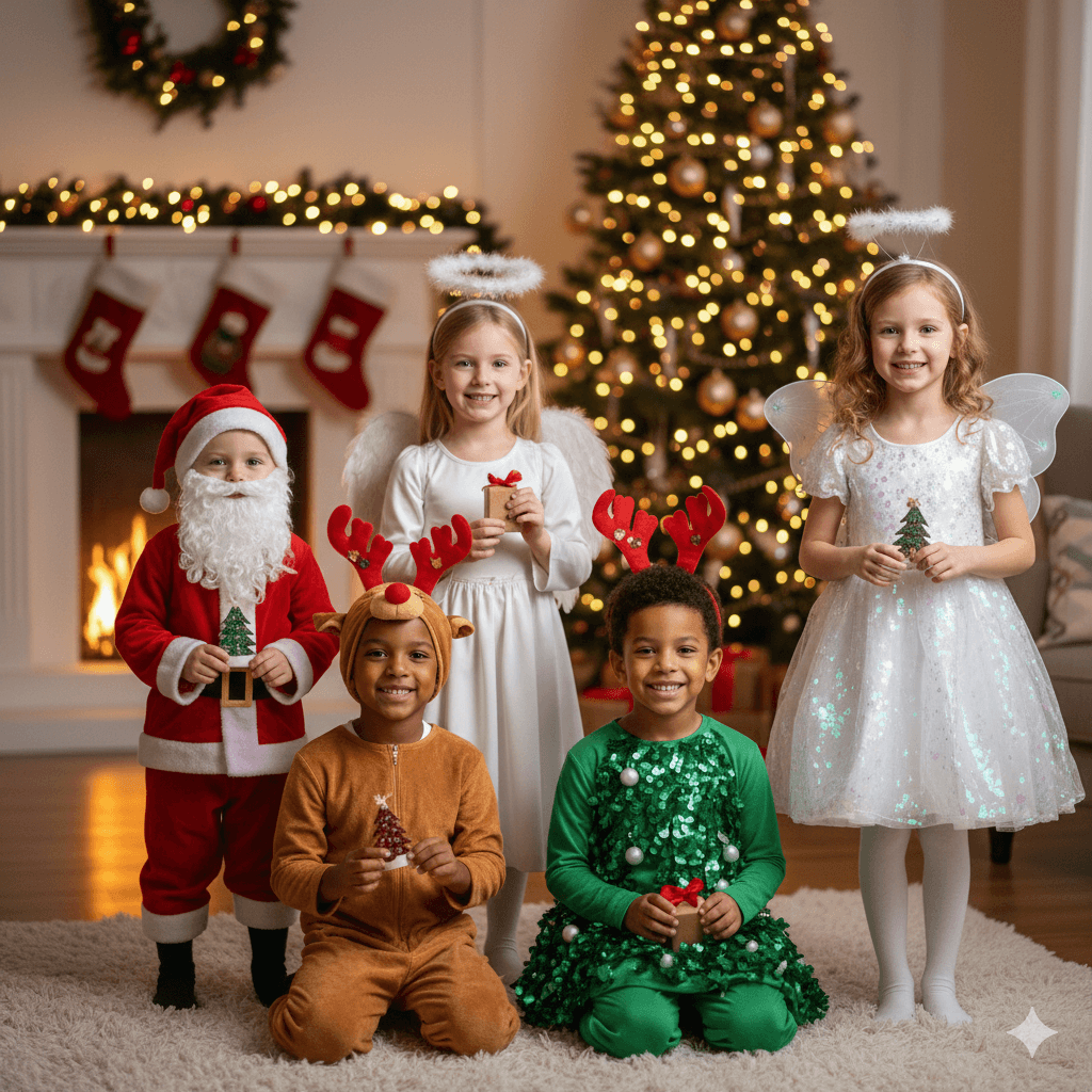 Kids wearing Christmas costumes