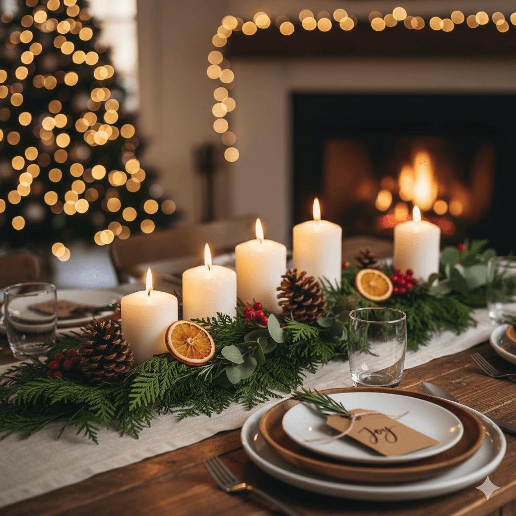 Beautiful and simple Christmas table decoration